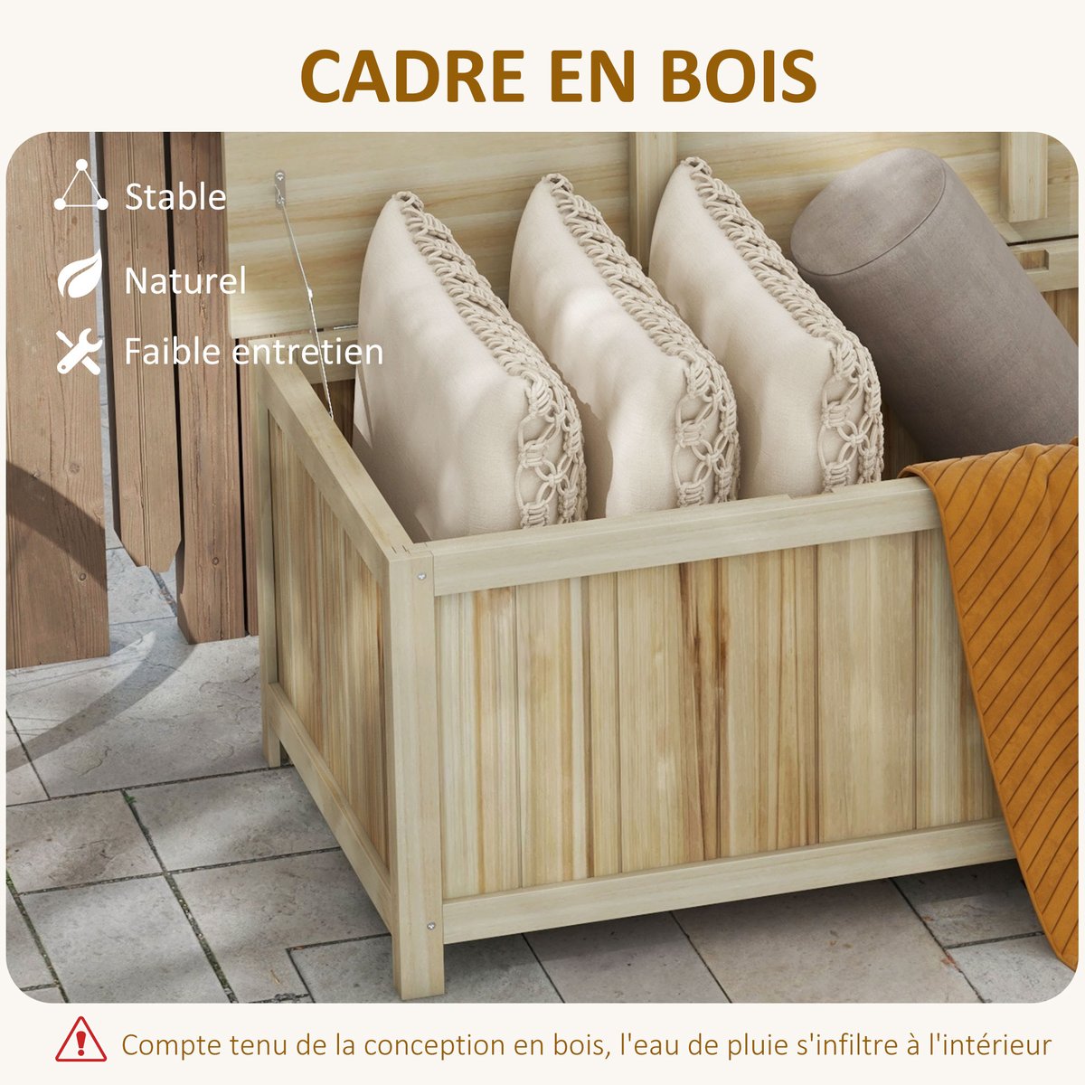 Coffre de rangement d'extérieur Bois de sapin beige, OUTSUNNY