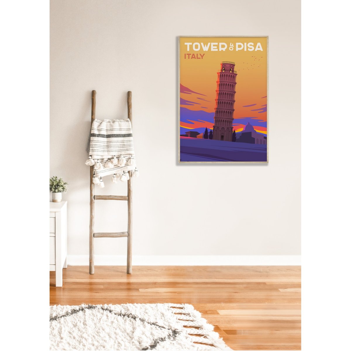 Poster Tour de Pise, Italie blanc, L'AFFICHERIE