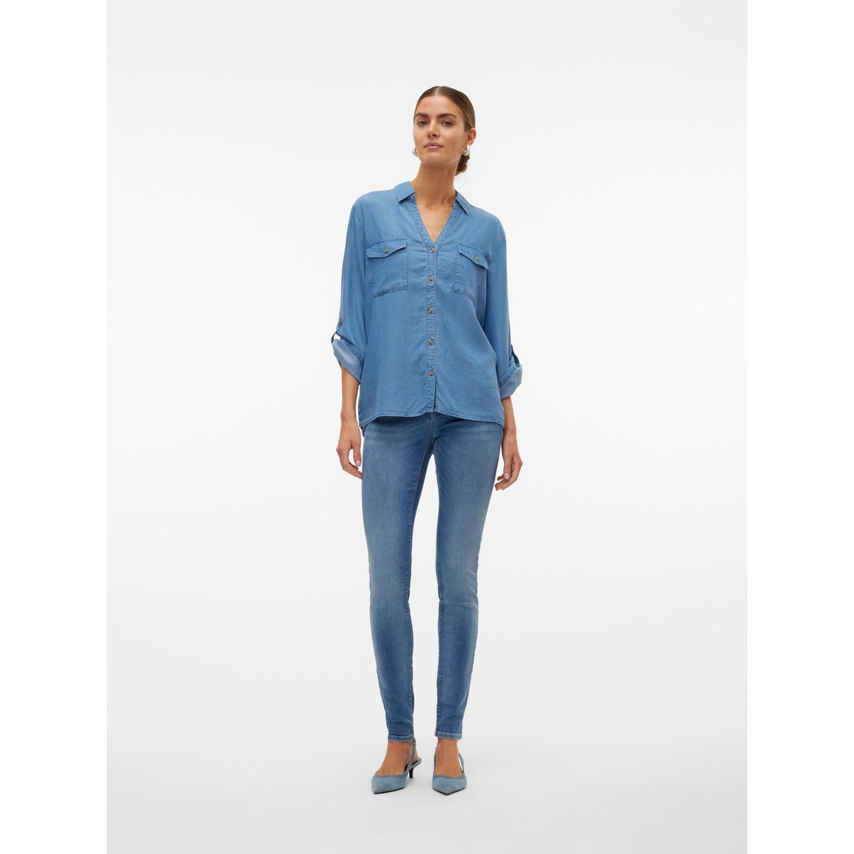 Chemise En Denim medium blue denim, VERO MODA