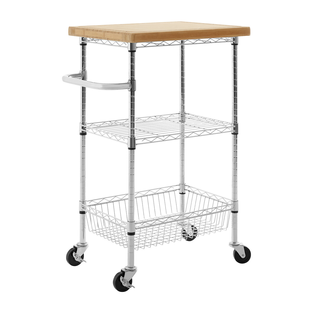 3-Tier Kitchen Trolley in Bamboo/Metal silver-coloured, SO'HOME