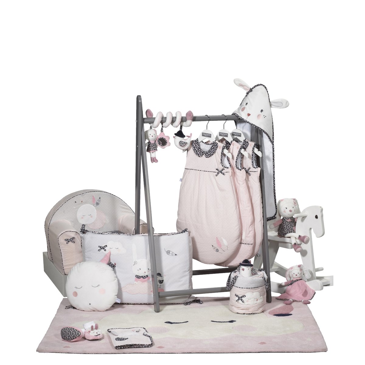 Fauteuil club bébé pour enfant en coton rose, SAUTHON