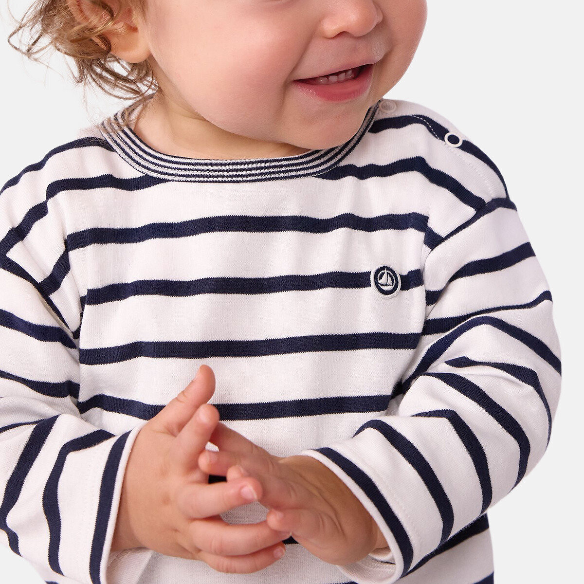 T-shirt manches longues à rayures rayé blanc bleu, PETIT BATEAU