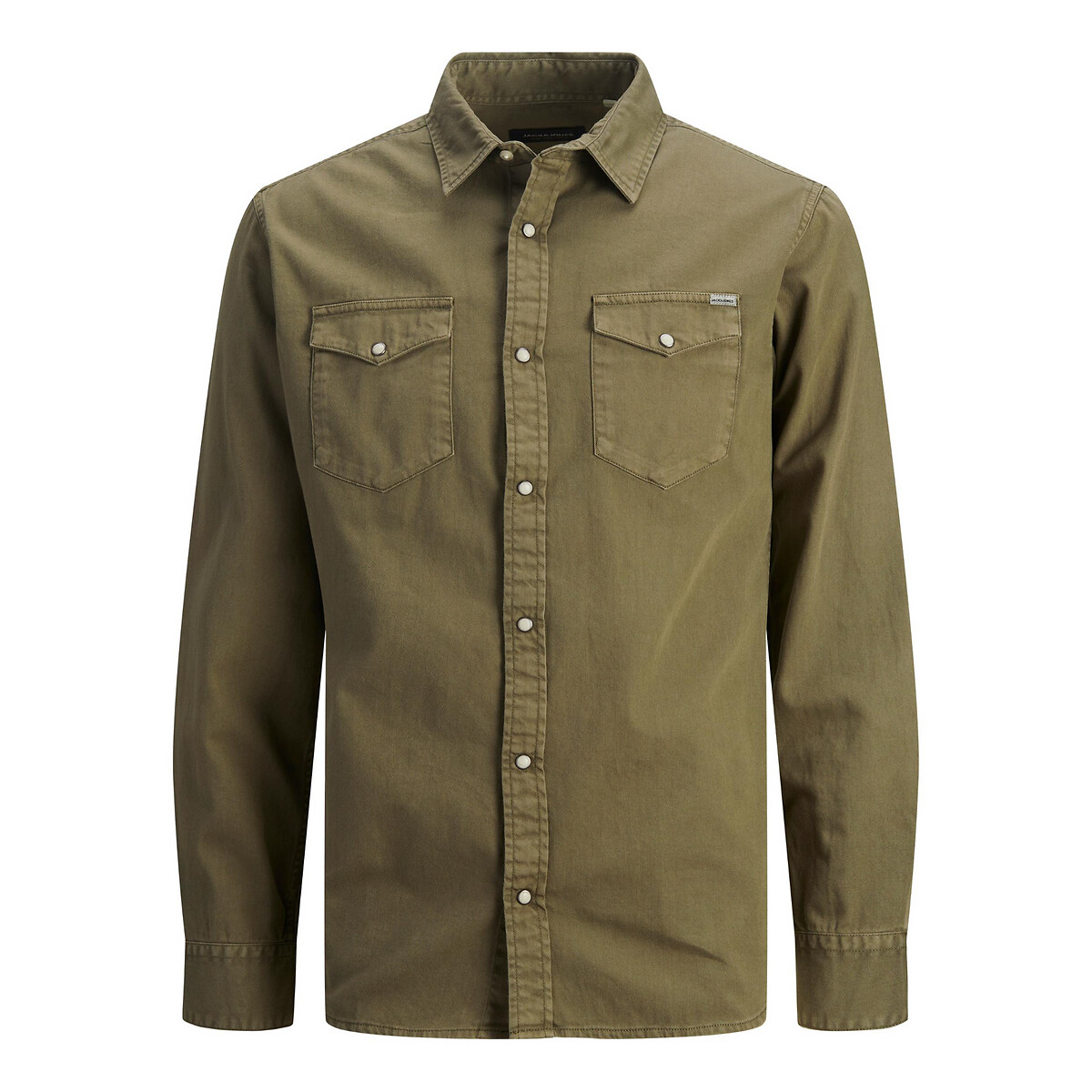 Camicia taglio slim in denim Jjesheridan verde kaki, JACK & JONES
