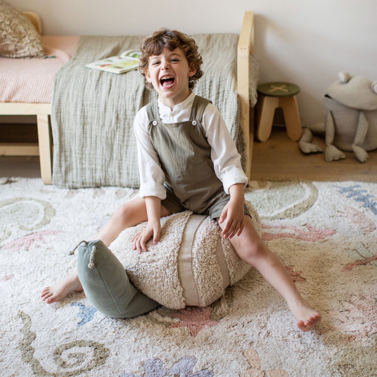 Pouf Monsieur Escargot naturel, bleu vintage, LORENA CANALS