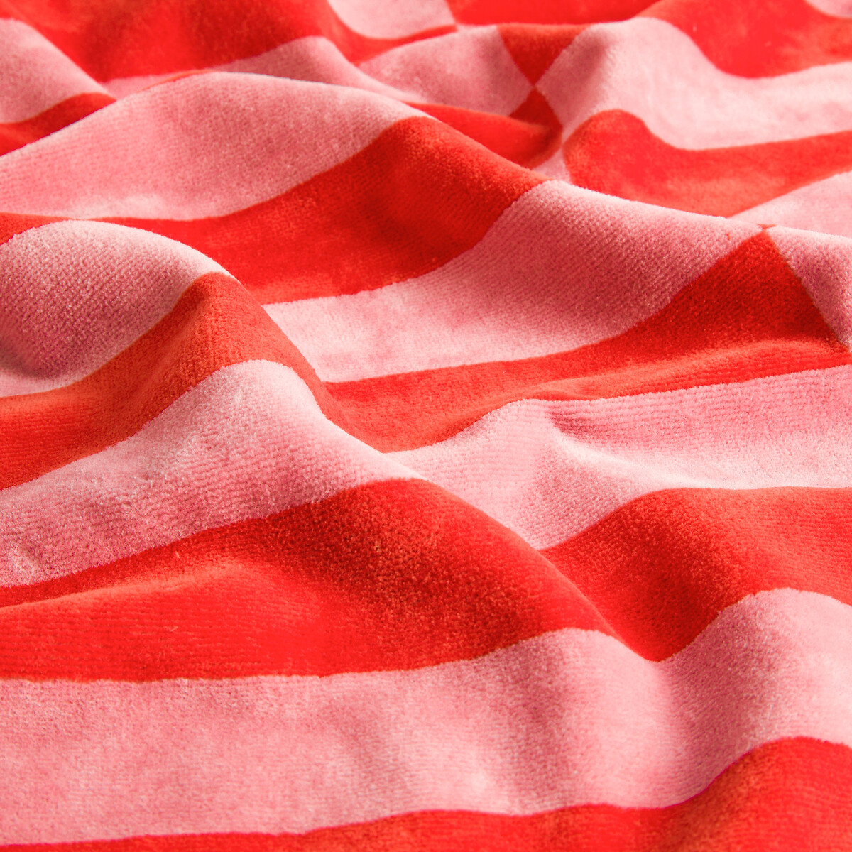 Maxi drap de bain éponge velours,Tabaka rose/rouge, LA REDOUTE INTERIEURS