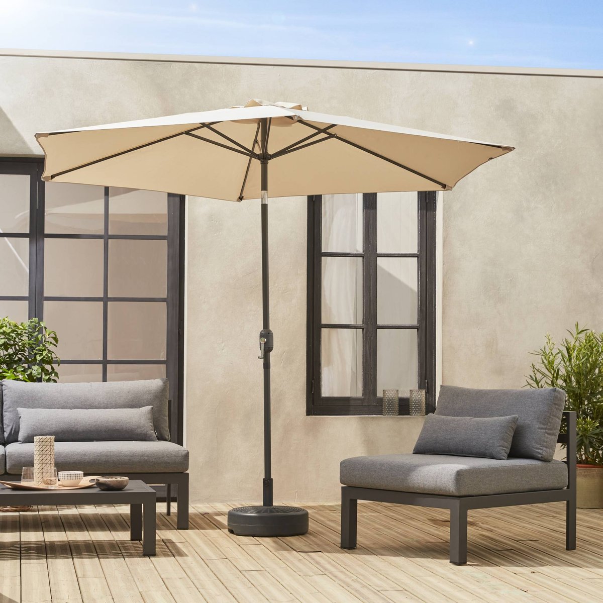 Parasol rond 3m avec mât central TOUQUET taupe, SWEEEK
