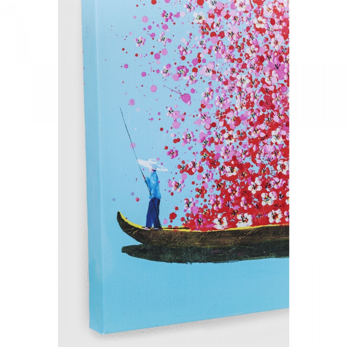 Tableau fleurs pirogue, TOUCHED bleu et rose, KARE DESIGN