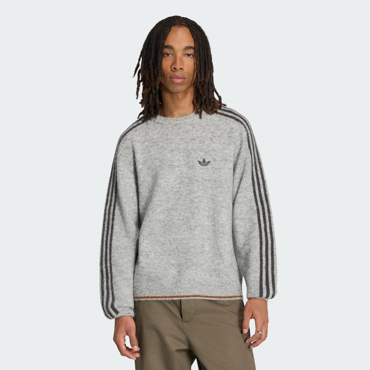 Sweat-Shirt Ras-Du-Cou Maille Pelucheuse 3 Bandes medium grey heather, adidas Originals