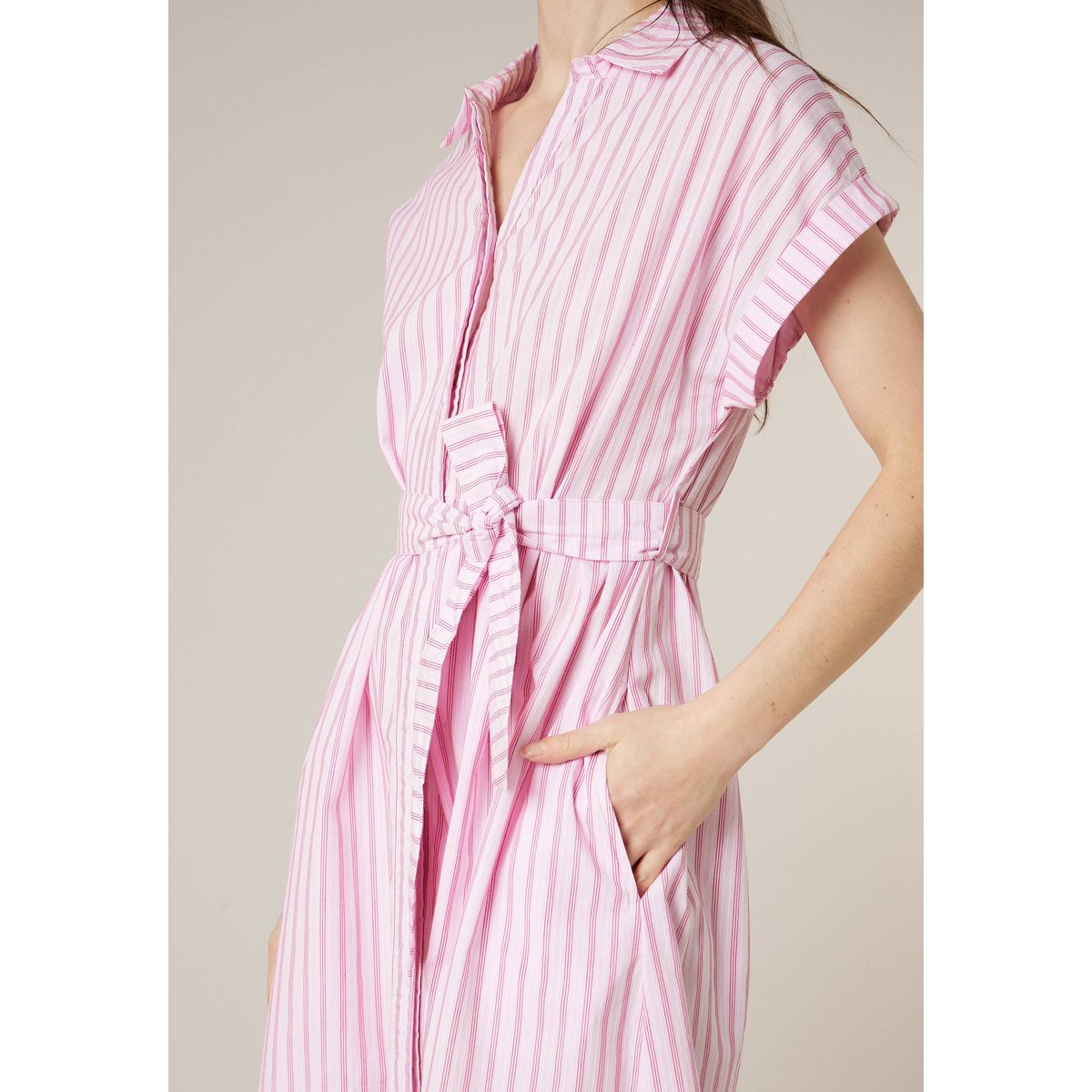 Robe chemise droite femme en 100% coton rayé ORIGA rose, DEELUXE
