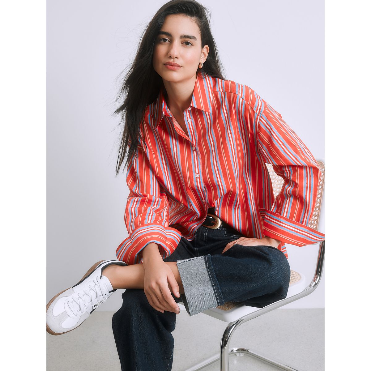 Chemise boyfriend oversize rayures rouges multicolores, NEXT