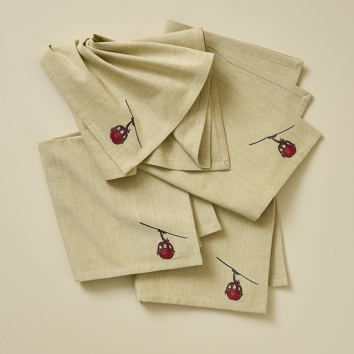 Lot de 4 serviettes de table RDV AU SOMMET naturel, SYLVIE THIRIEZ