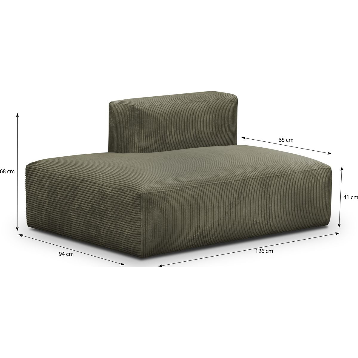 Module d'angle ouvert à gauche 2 places en velours côtelé - MODULO vert kaki, HOMIFAB