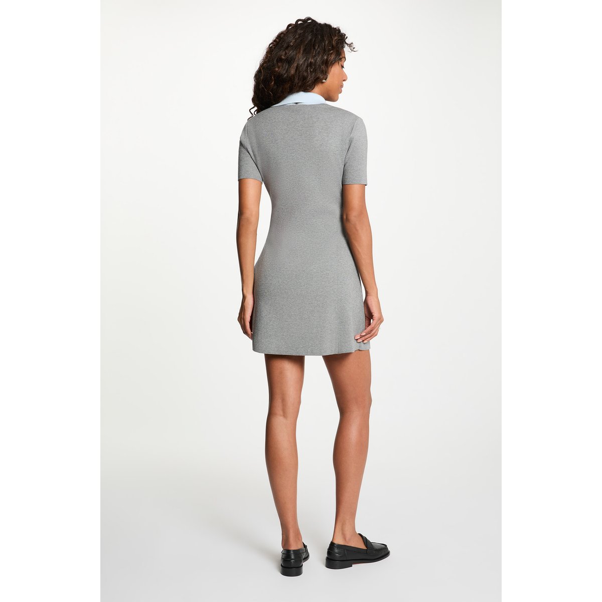 Robe tricot col à revers gris clair, MORGAN