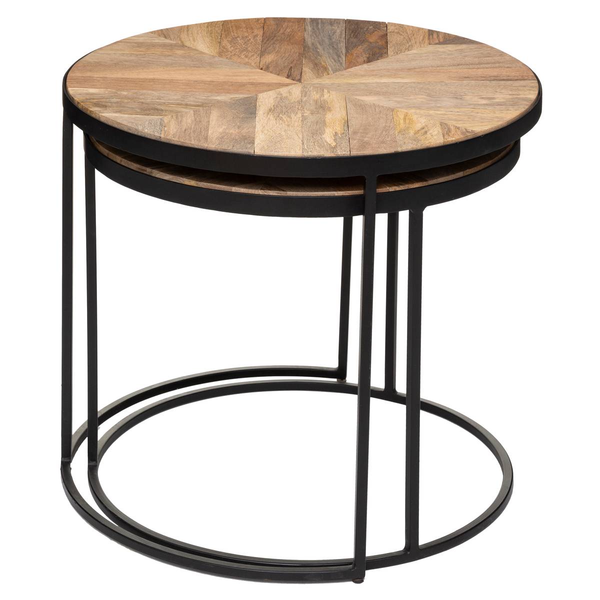 Lot de 2 tables gigognes plateau manguier motif géométrique BASILE marron, ATMOSPHERA