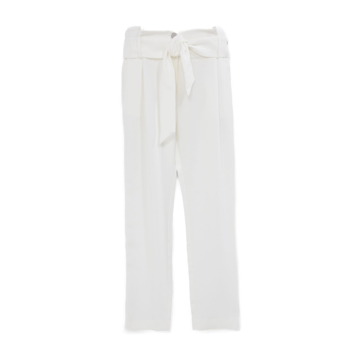 Pantalon droit recyclé taille haute ceinturée blanc cassé, IKKS