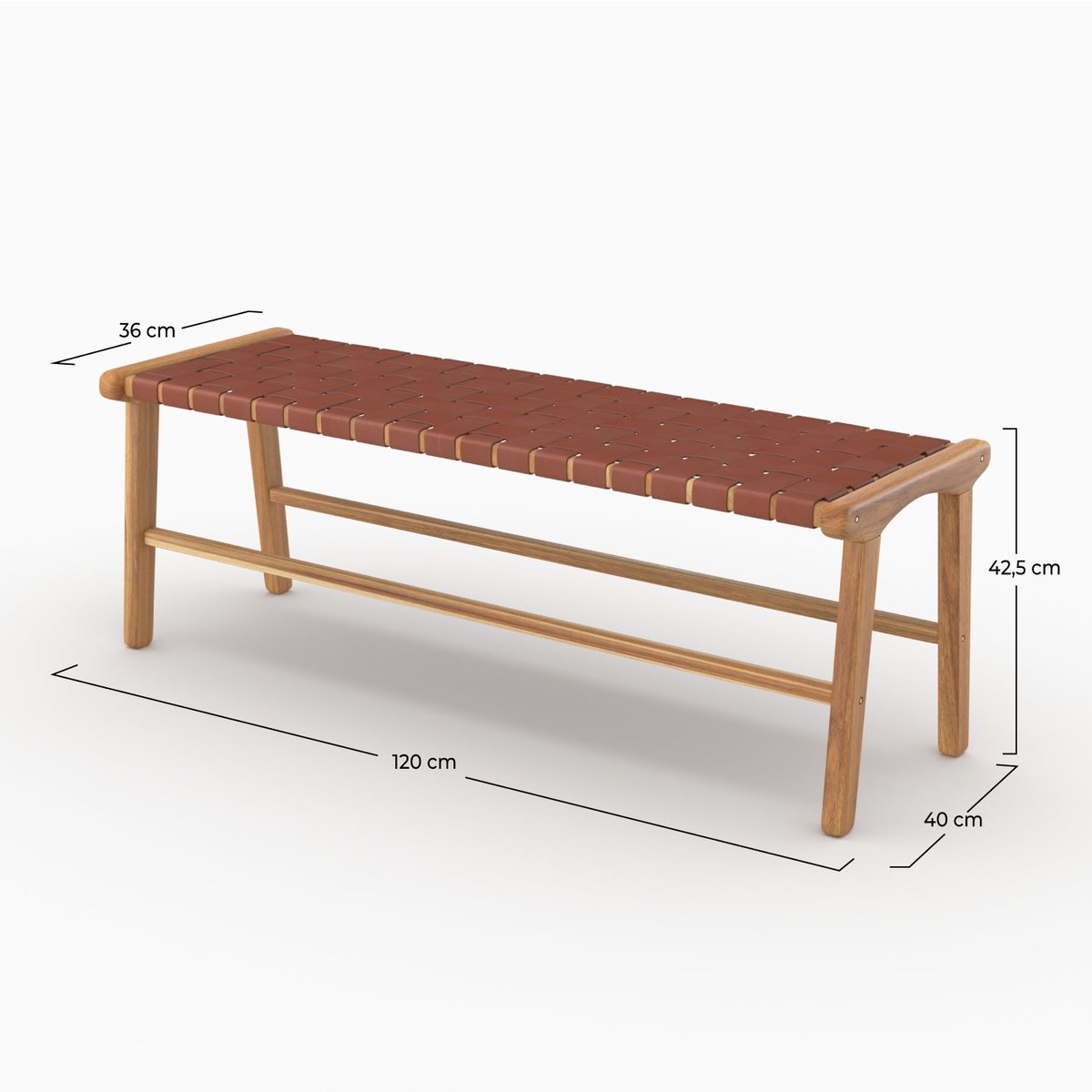 Banc 120 cm en cuir de teck - KUNA marron, MAISON PAVANE