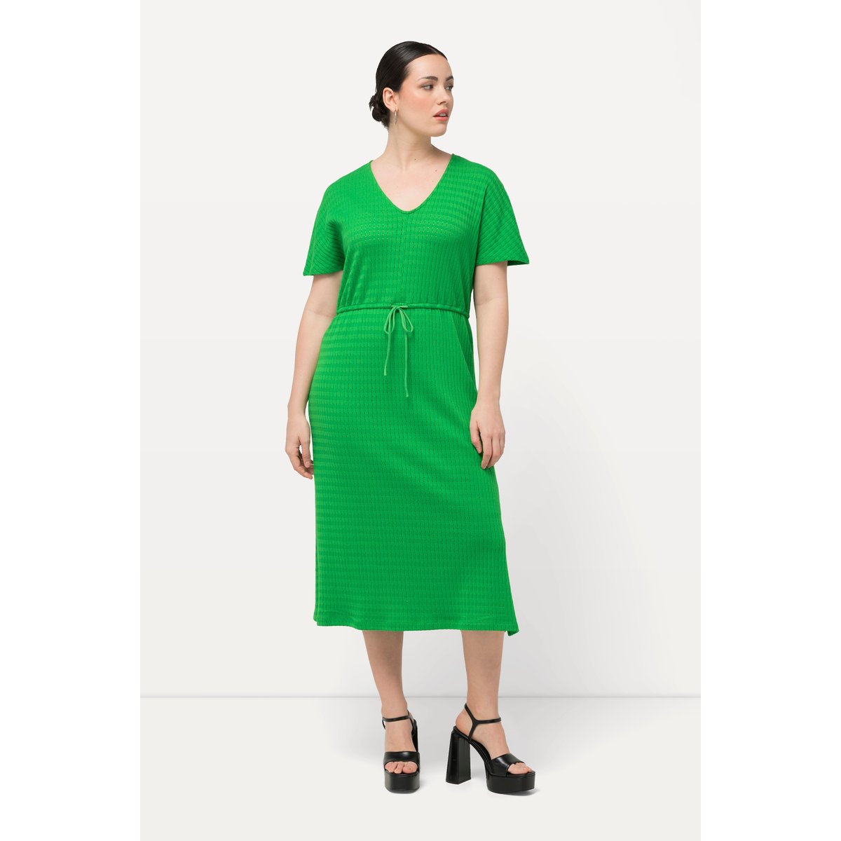 Robe midi en jersey texturé, ligne A persil, ULLA POPKEN