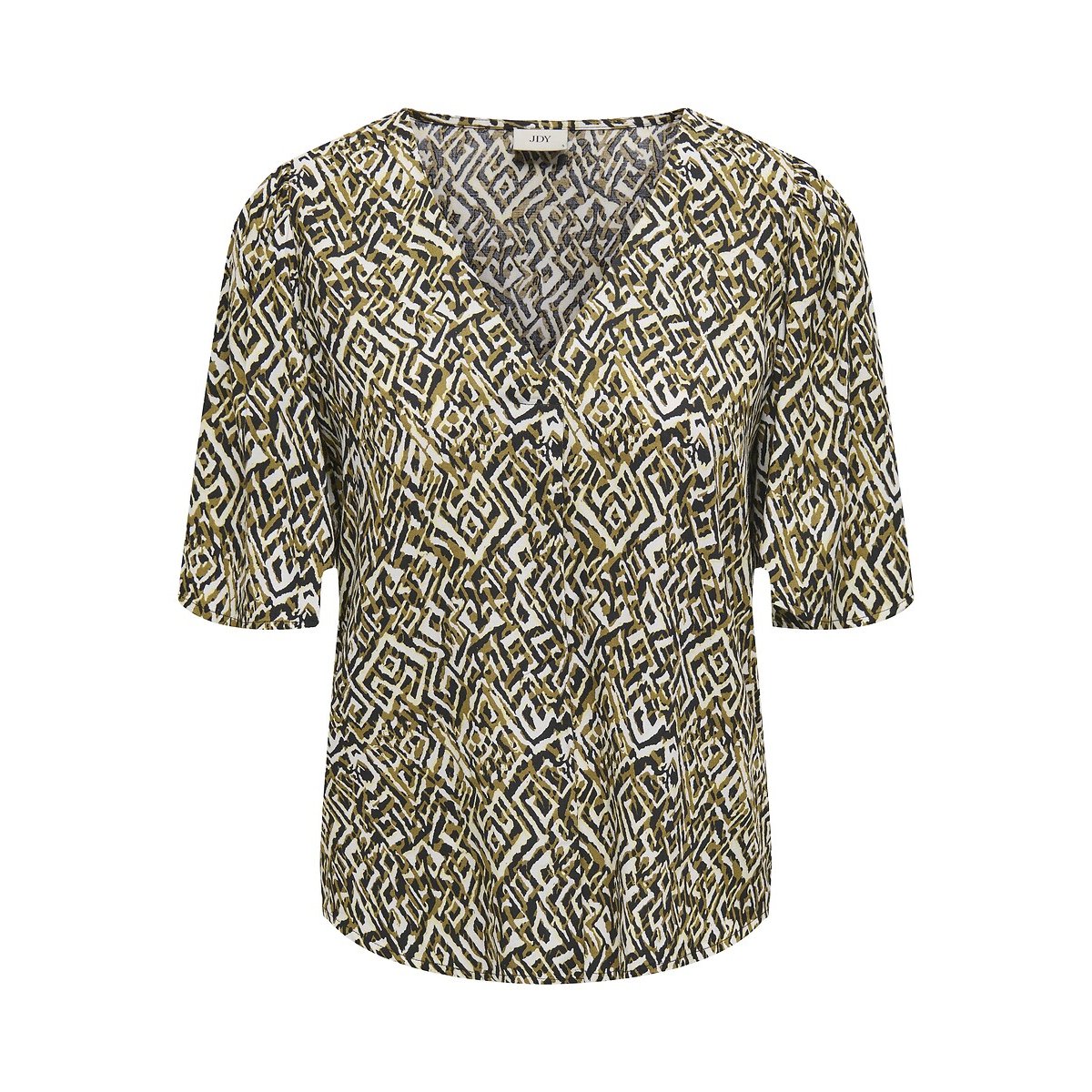 Blusa fantasia, scollo a V fantasia nero, JDY