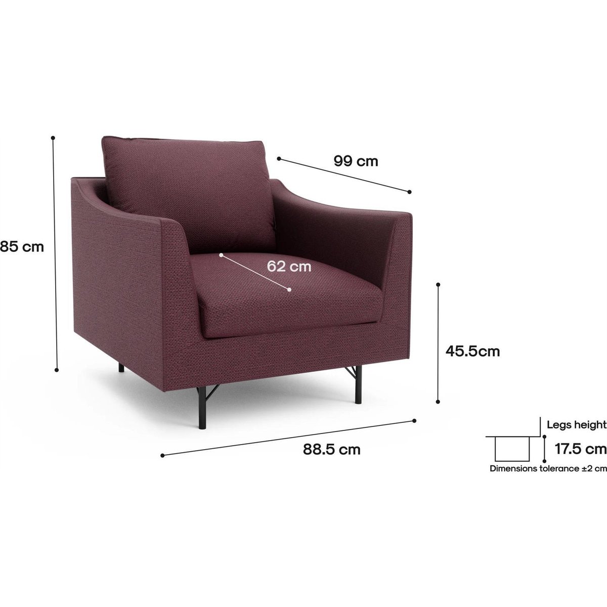 Fauteuil compact ALFAMA au confort enveloppant bordeaux, RECOLLECTION