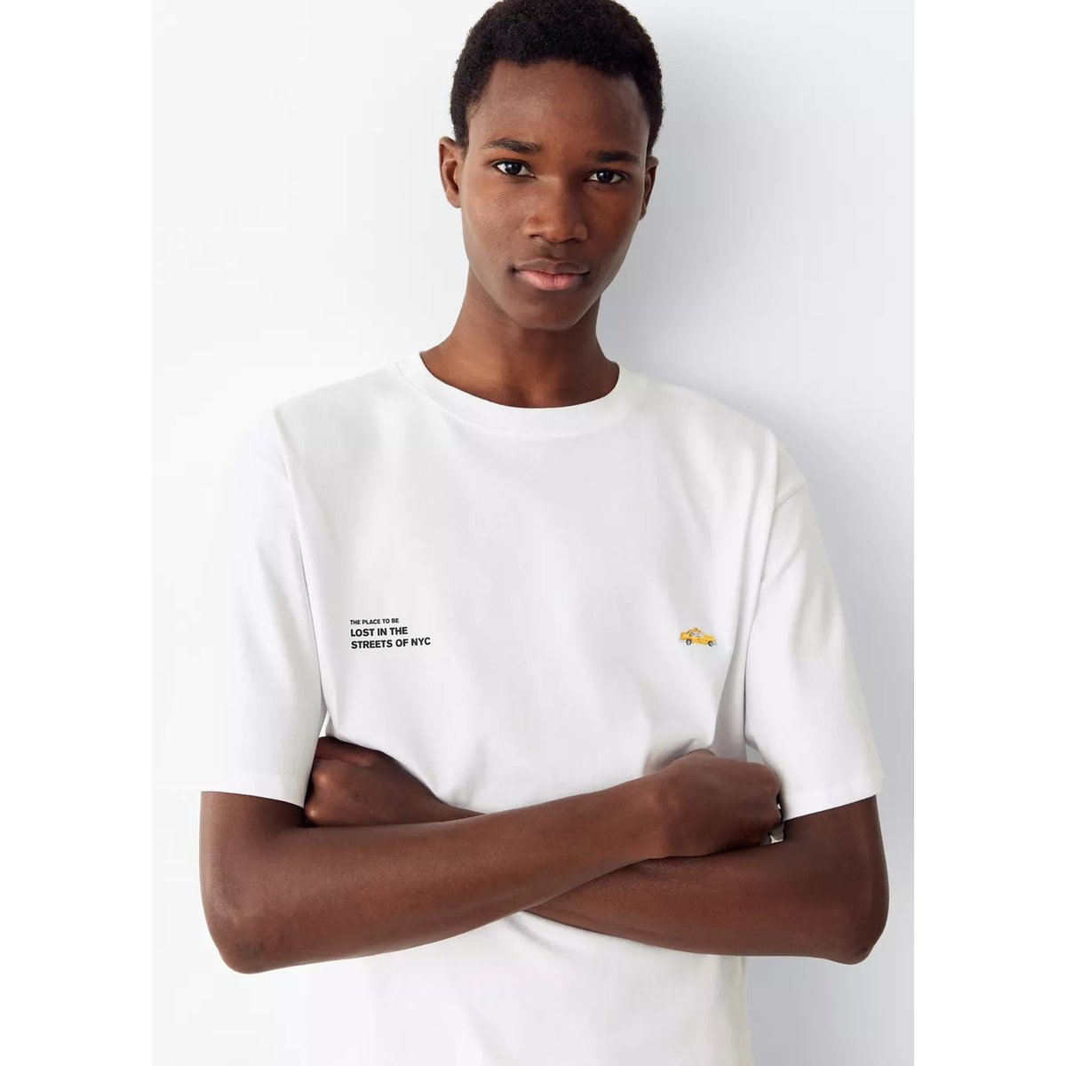 T-shirt coton détail imprimé blanc cassé, MANGO TEEN