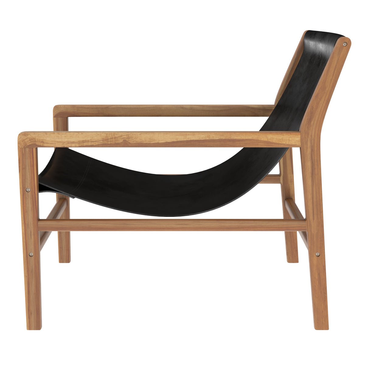 Fauteuil lounge en teck et cuir de vachette - APACHE noir, MAISON PAVANE
