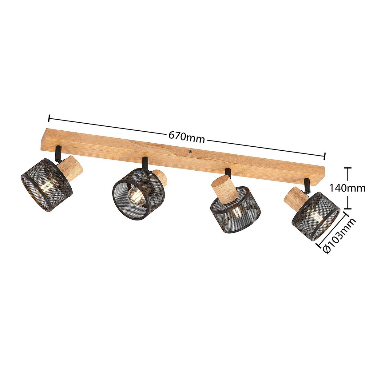 Spot en bois moderne, Evinora noir, bois clair, LINDBY