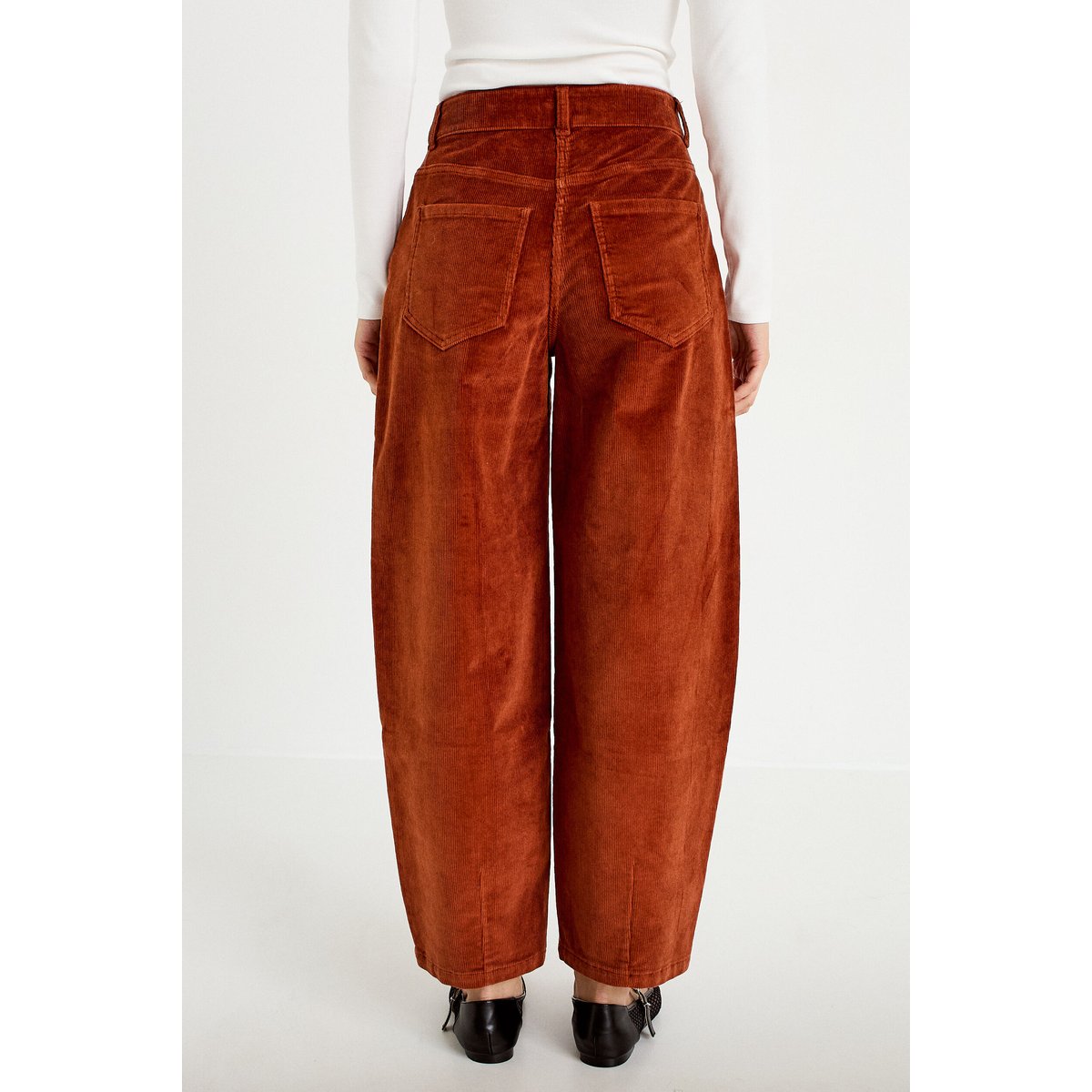 Pantalon barrel en velours marron cognac, CACHE CACHE