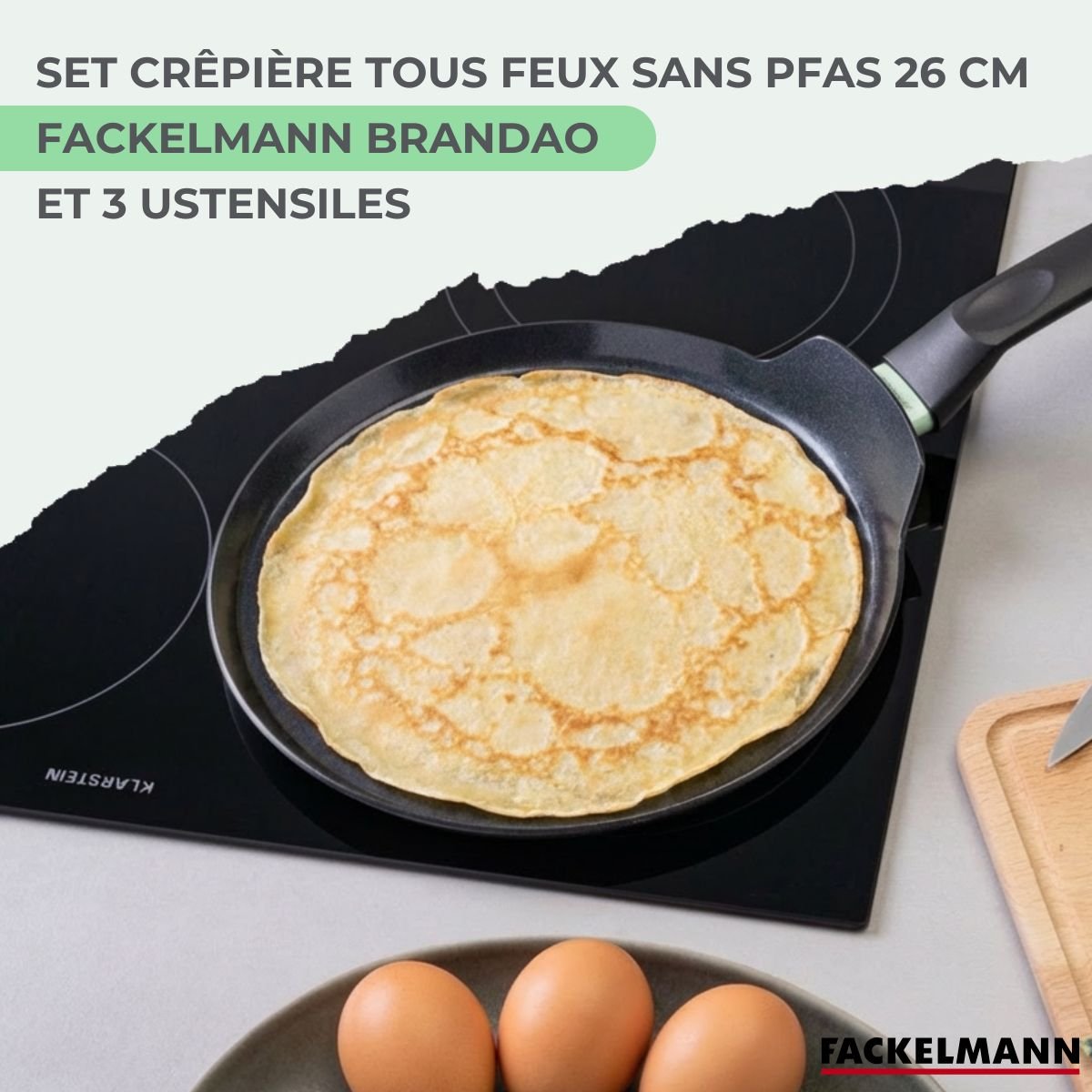 Set de 1 Poêle 26 cm avec 3 ustensiles de cuisine BRANDAO noir|vert, FACKELMANN