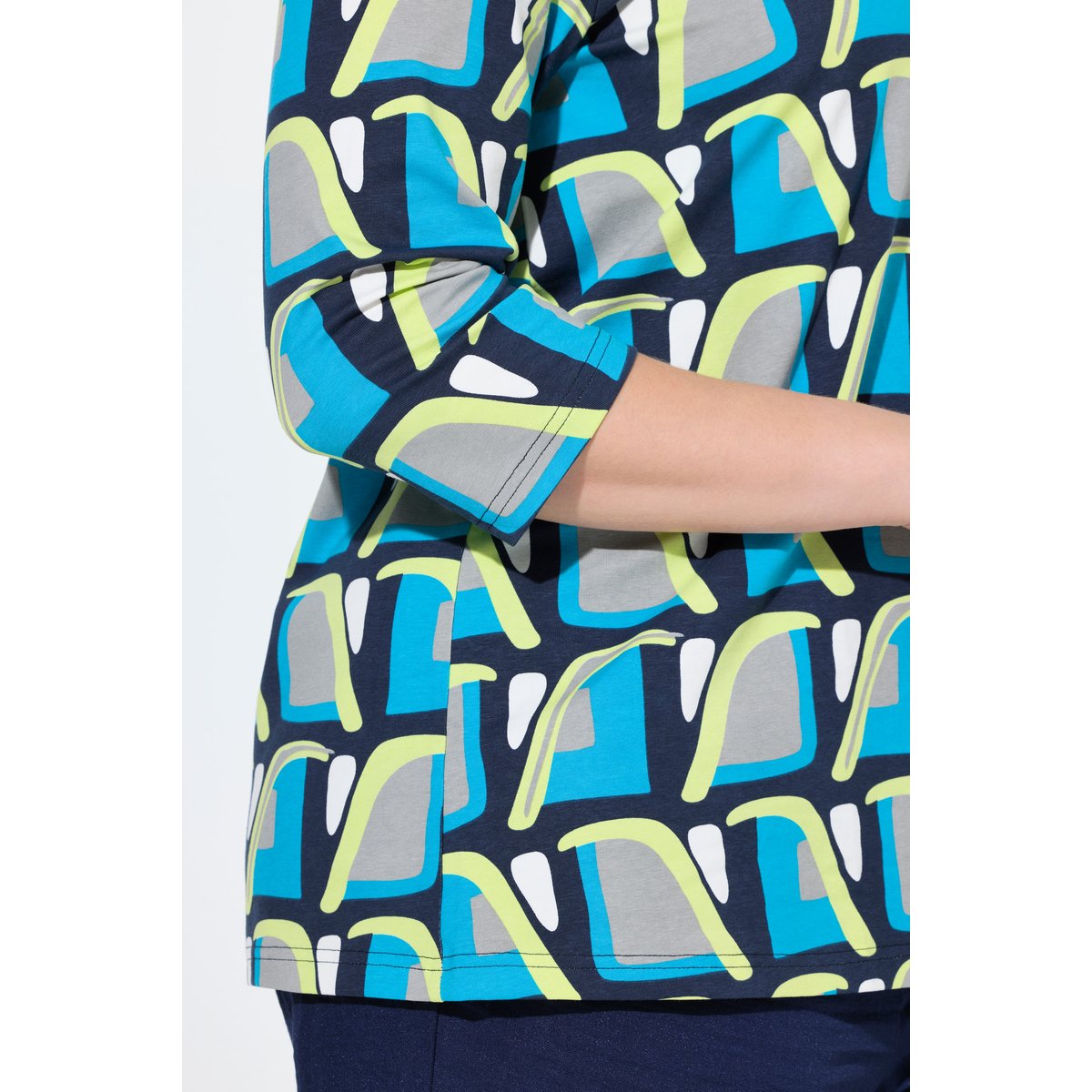 T-shirt col tunisien et manches 3/4 marine, ULLA POPKEN