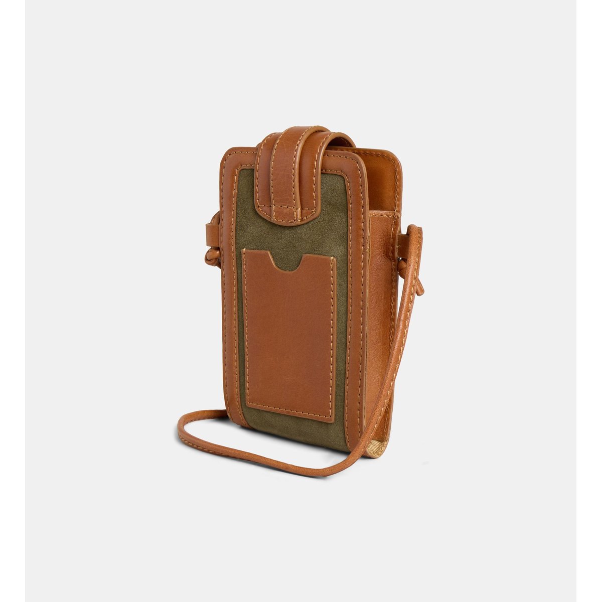 Sac pochette de smartphone trapèze phone case vert et camel, GALERIES LAFAYETTE