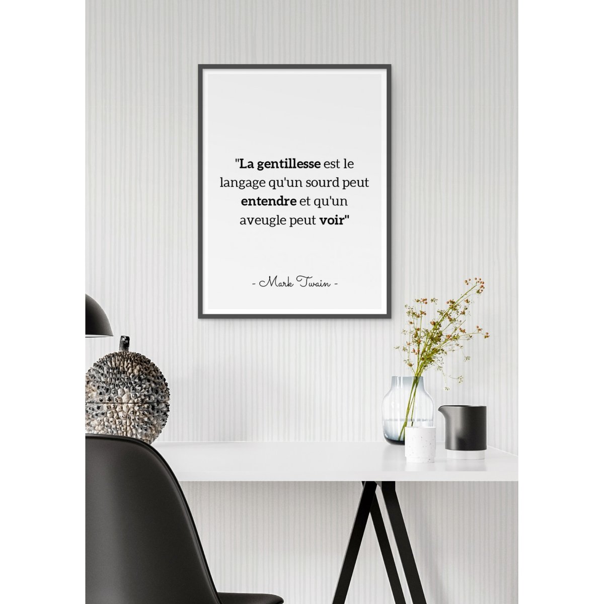 Affiche Mark Twain : 'La gentillesse est le language...' blanc, L'AFFICHERIE