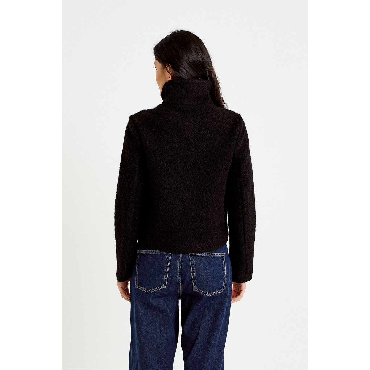 Veste droite bouclette col montant noir, CACHE CACHE