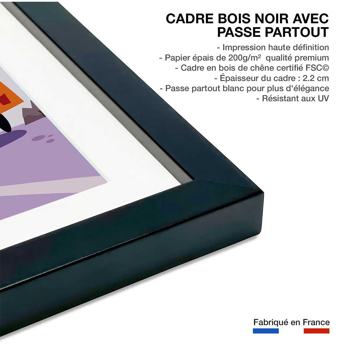 Poster de sur la route des alpes affiche + cadre en bois - noir, HEXOA