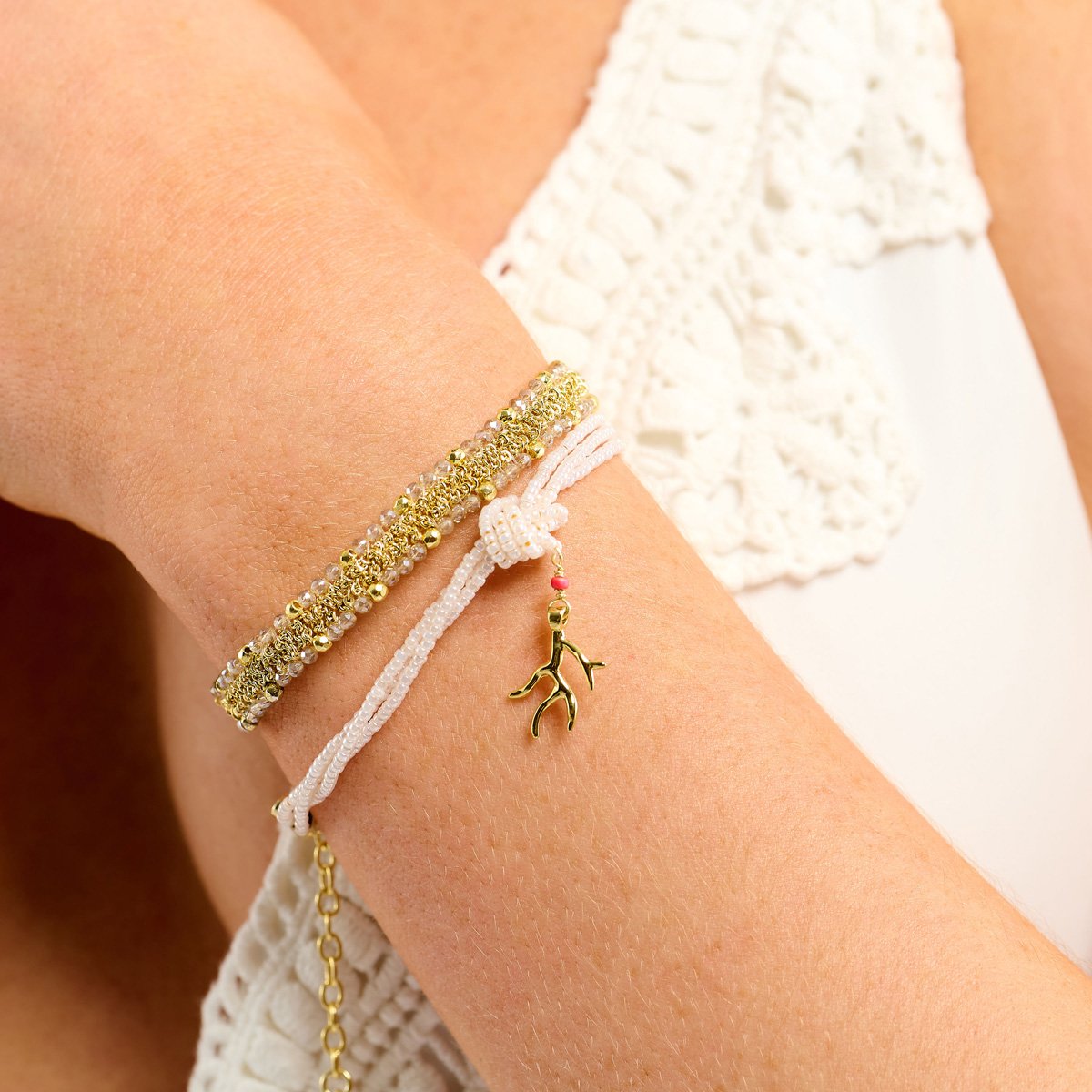 Bracelet réglable perles avec pendentif MISIMA blanc, HIPANEMA