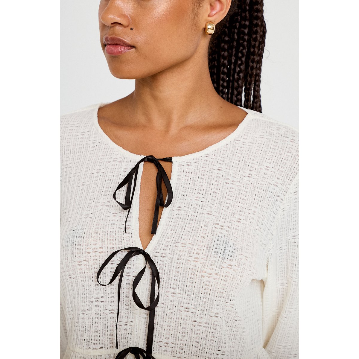 Blouse noeuds contrastés ecru, CACHE CACHE