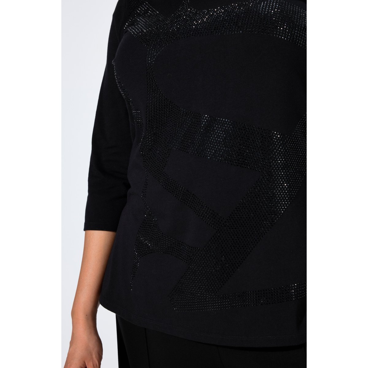 T-shirt avec strass fantaisie noir, ULLA POPKEN