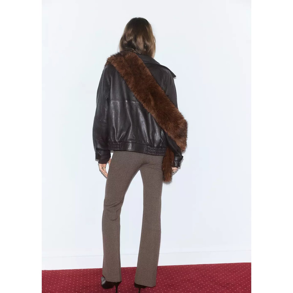 Pantalon ajusté pied-de-poule marron moyen, MANGO