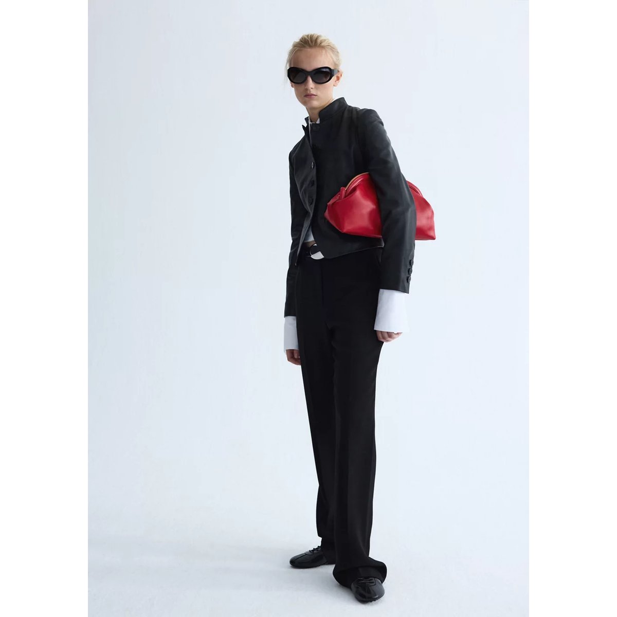 Veste cuir col officier noir, MANGO