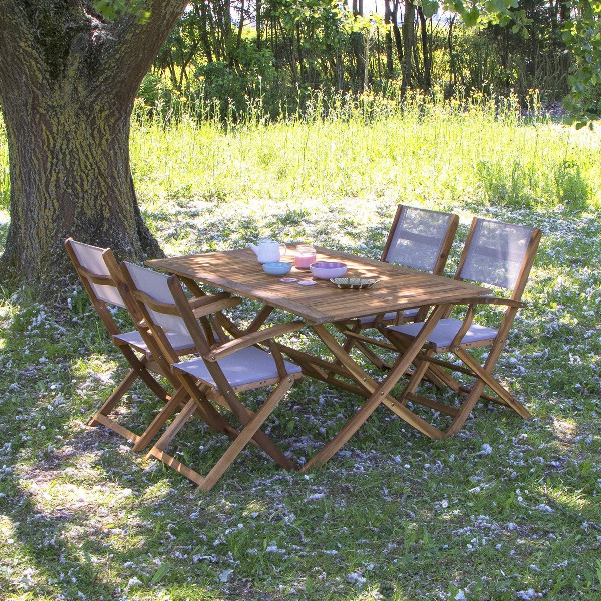 Fauteuil de jardin en acacia et textilène pliant HANOÏ gris, BERAH GETAH