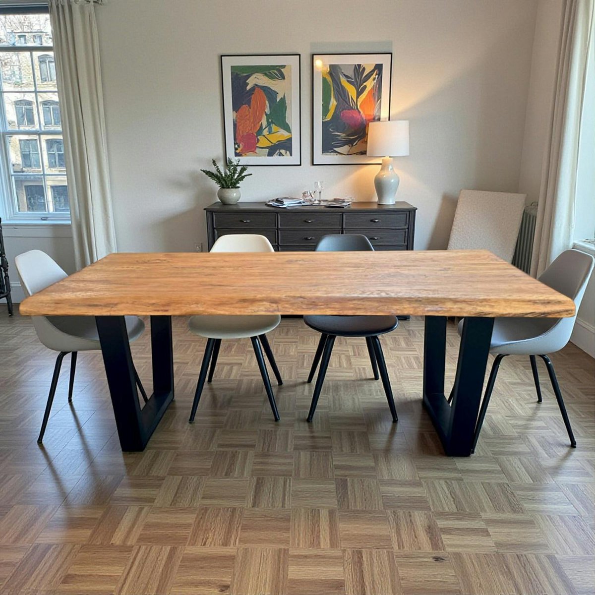Table à manger bois de teck recyclé, pieds en U 200 cm TIMOR bois naturel, PIER IMPORT