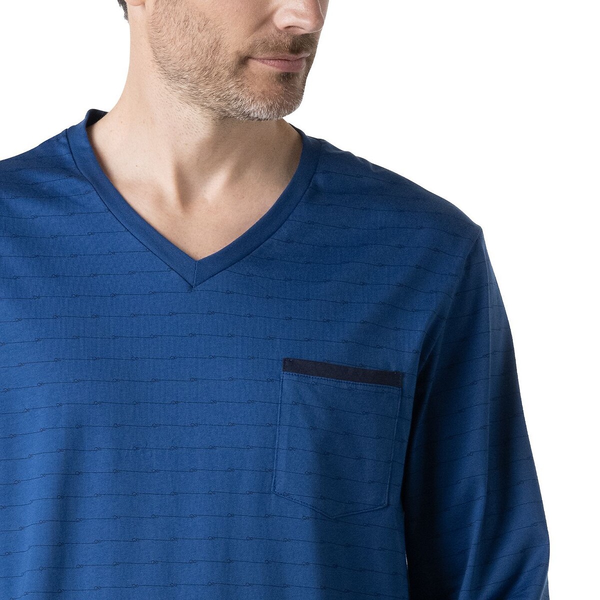 Lange herenpyjama met glanseffect EMINENCE blauw/marine, EMINENCE