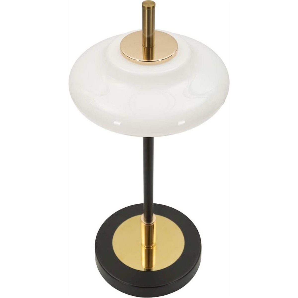 Lampe à poser vintage verre opalin socle en fer noir doré et blanc, RECOLLECTION