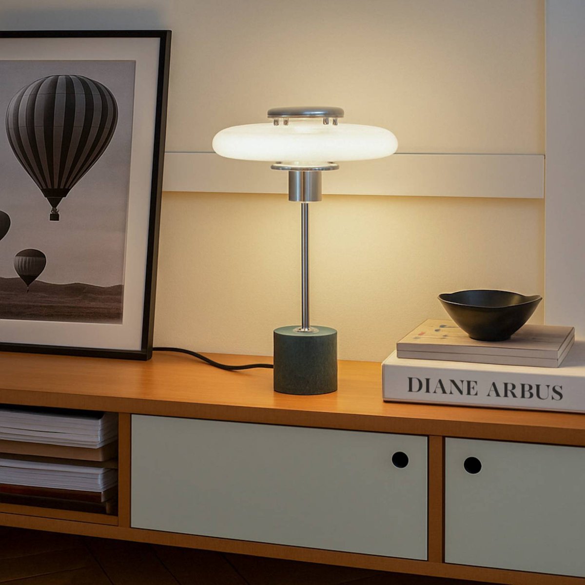 Lampe à poser en verre vintage, Branford blanc, vert, LINDBY