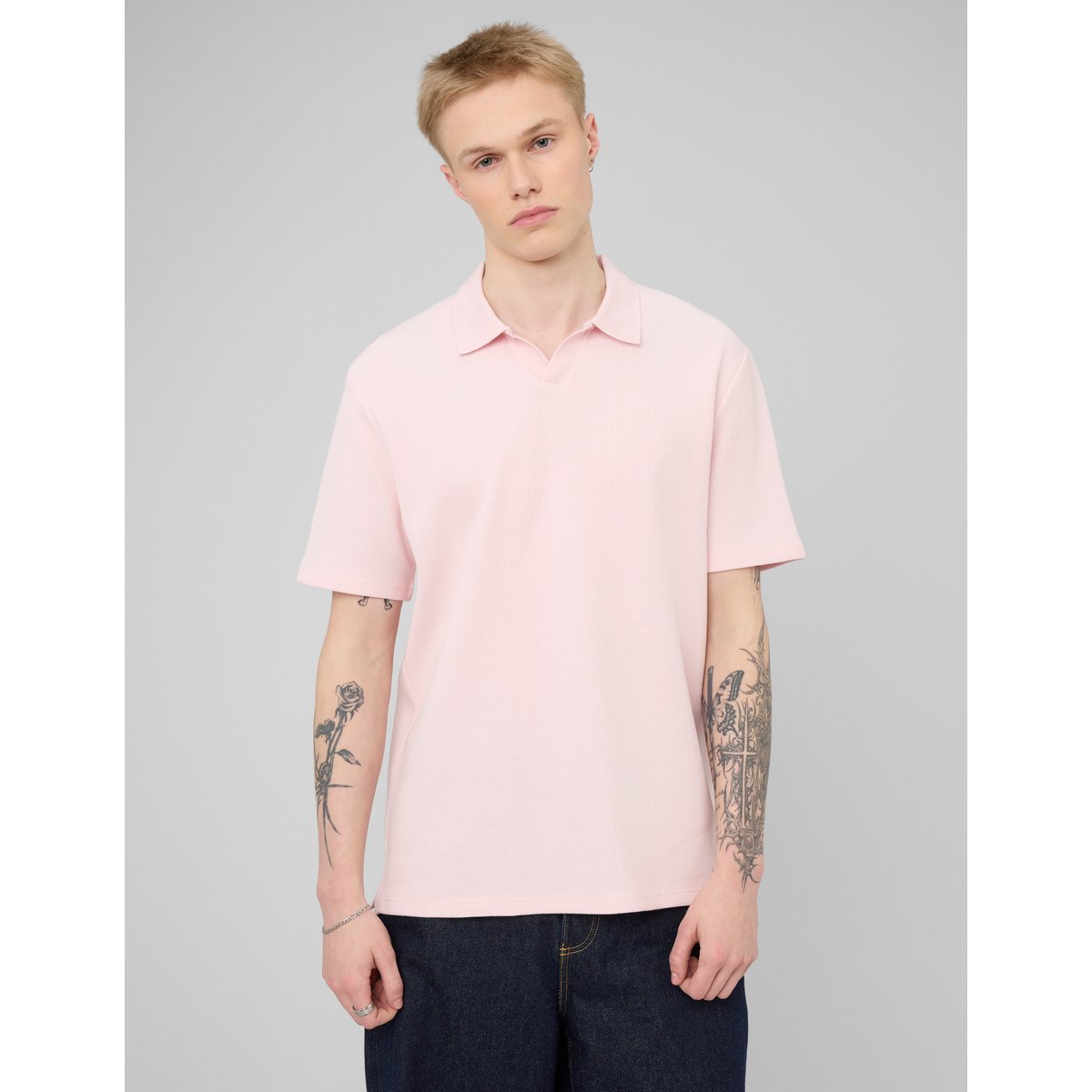 Polo matière gaufrée rose, BZB
