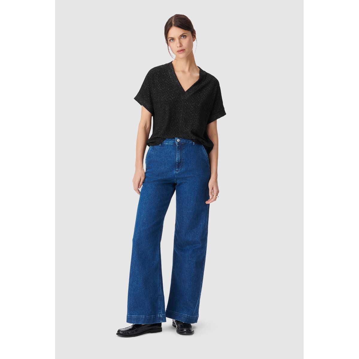 Tee-shirt fil textile maille fantaisie noir, IKKS