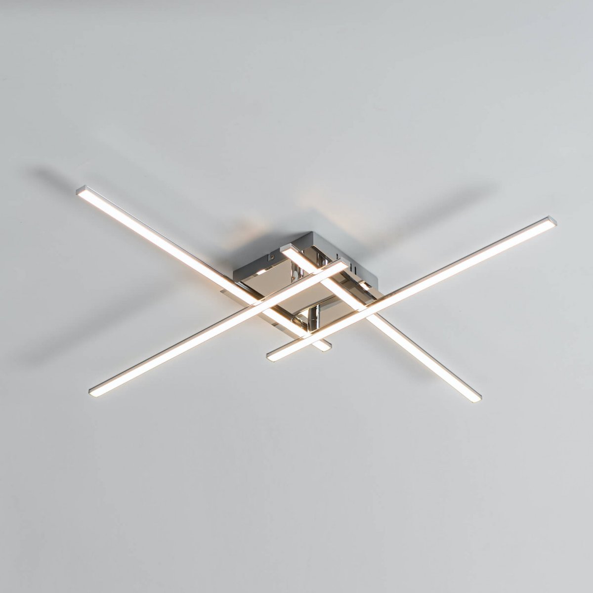Plafonnier LED carré 4 bras - YUNA argenté / chromé, KOSILUM