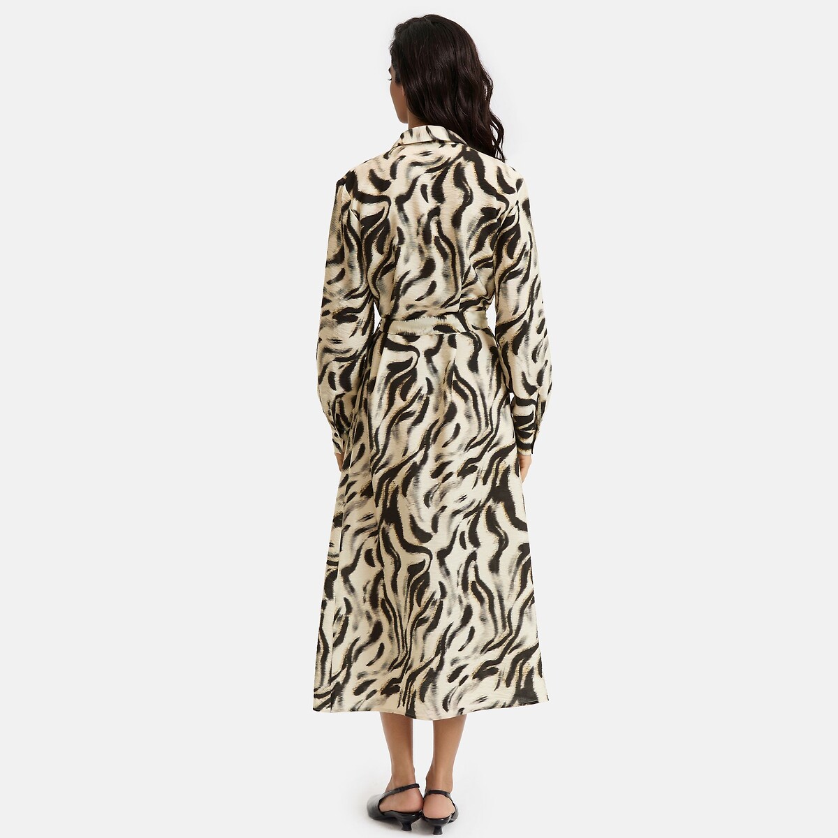 Robe chemise midi, manches longues, imprimée imprimé beige/noir, LA REDOUTE COLLECTIONS