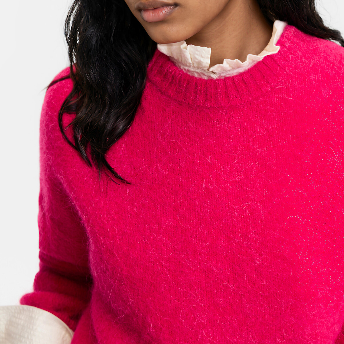 Trui met ronde hals van een mix van geborsteld alpaca, Signature AZELIE roze, LA REDOUTE COLLECTIONS
