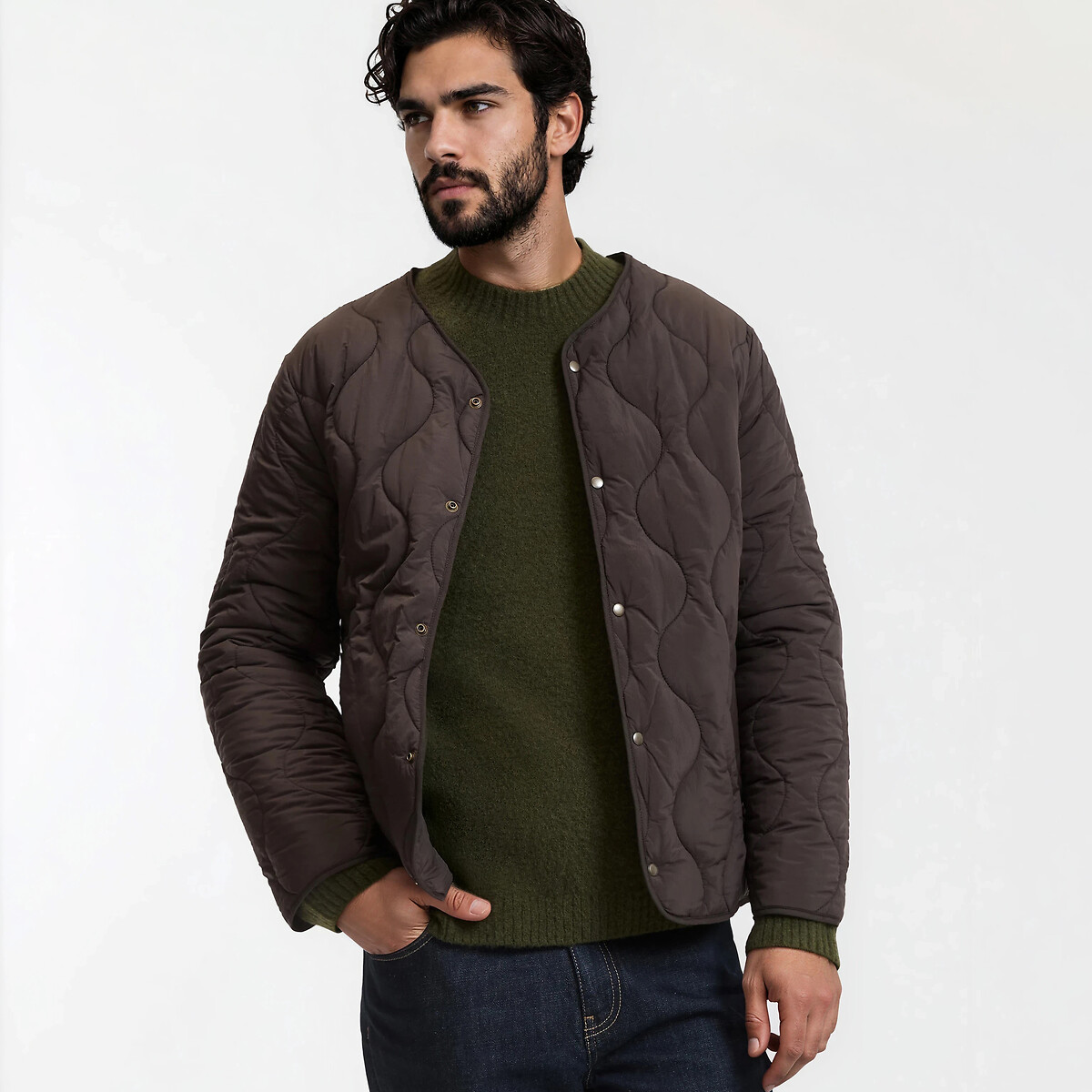 2-in-1 Jacket with Corduroy Collar khaki, LA REDOUTE COLLECTIONS