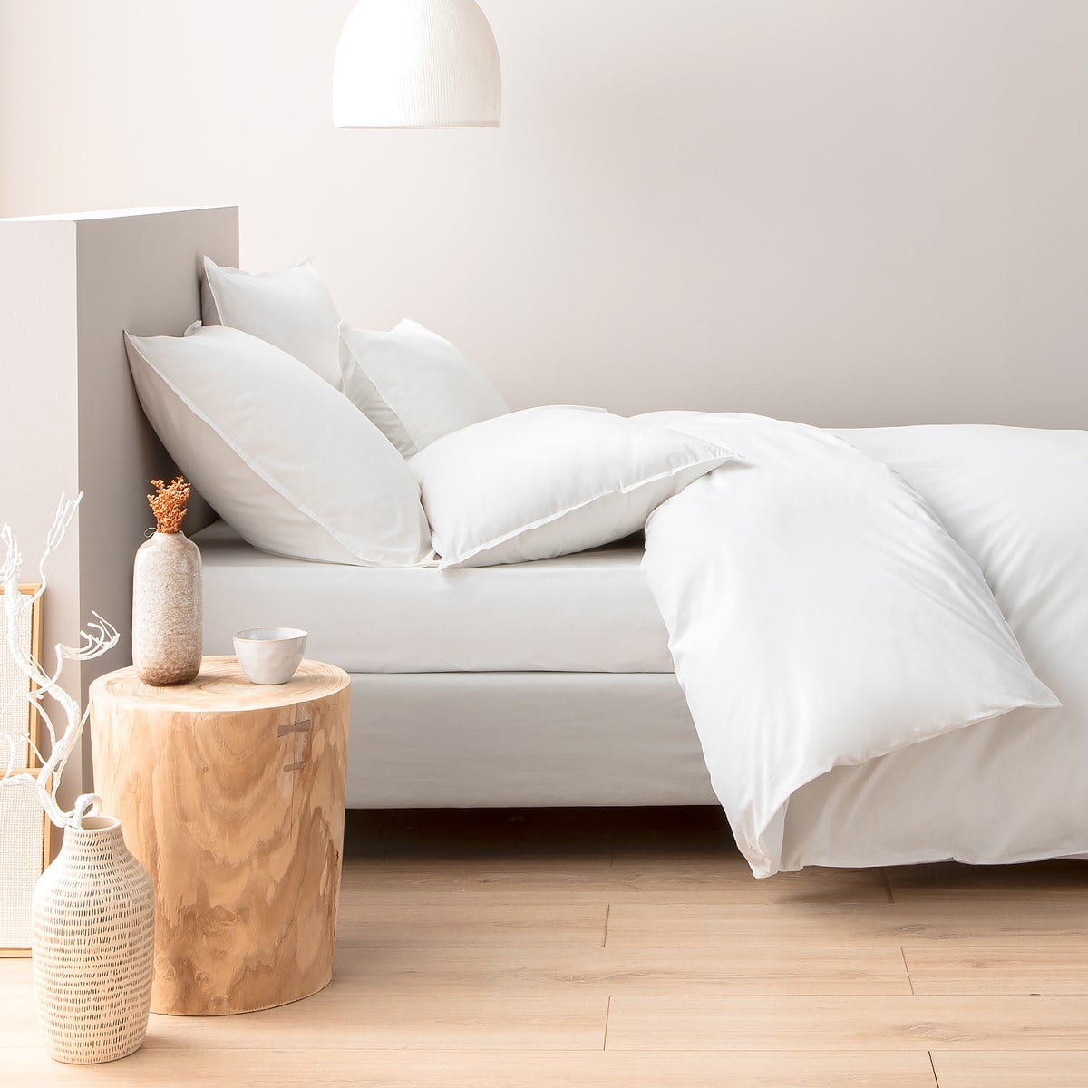 Parure de lit en percale de coton 120 fils- Taies rectangulaires blanc, COTTON & CO